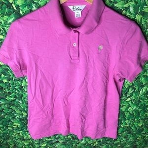 Lilly Pulitzer Women's Short Sleeve Pink Cotton Spandex Polo Shirt medium